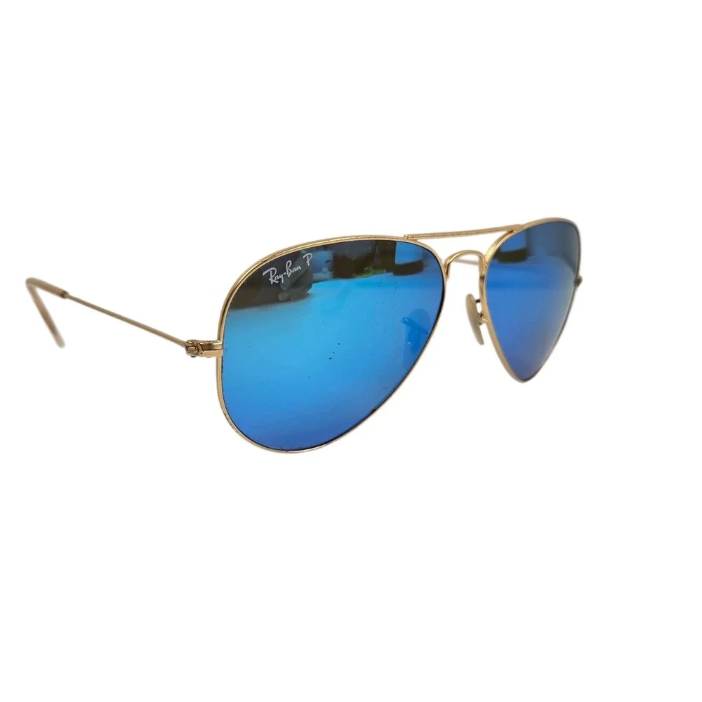 Ray-Ban Aviator RB3025 Blue Flash Polarized Lens w Gold Frame 58 mm Case & Cloth
